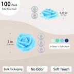 100 Pcs 3 in Large Artificial Rose Head Bulk (4-Tone Blue Green), alternate view 2