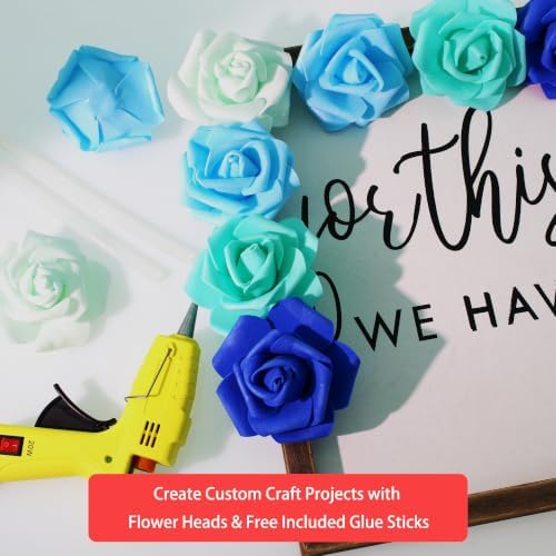 100 Pcs 3 in Large Artificial Rose Head Bulk (4-Tone Blue Green), alternate view 5