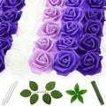 100 Pcs 3 in Large Artificial Rose Head Bulk (4-Tone Purple White) in 04 (Dark Purple/Purple/Light Purple/White)