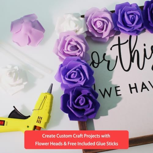 100 Pcs 3 in Large Artificial Rose Head Bulk (4-Tone Purple White) in 04 (Dark Purple/Purple/Light Purple/White), alternate