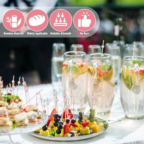 100 Pcs 6 Inch Long Pink Pearl Skewers Cocktail Picks, Party Favors in Pink, alternate view 2