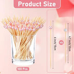 100 Pcs 6 Inch Long Pink Pearl Skewers Cocktail Picks, Party Favors in Pink, alternate view 3