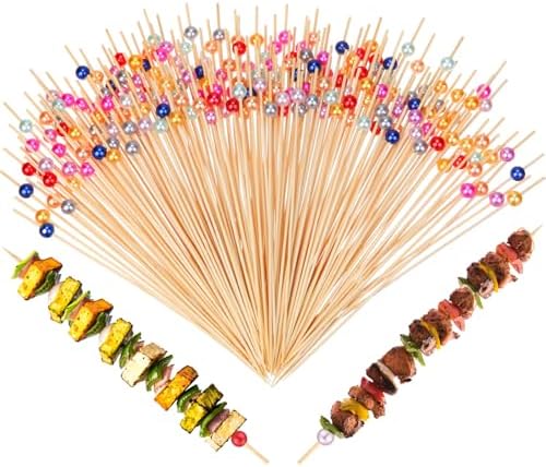 100 Pcs 8 Inch Long Pearl Skewers Cocktail Picks, Party Favors in Multicolor