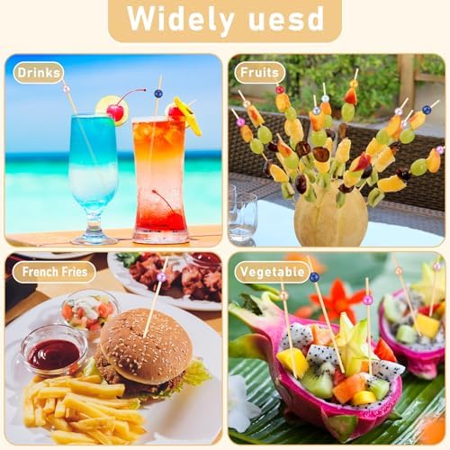 100 Pcs 8 Inch Long Pearl Skewers Cocktail Picks, Party Favors in Multicolor, alternate view 6