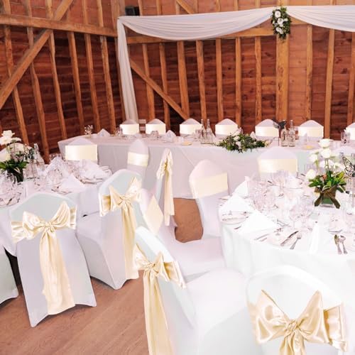 100 Pcs Chair Covers Set, White, Champagne Gold in White, alternate view 2