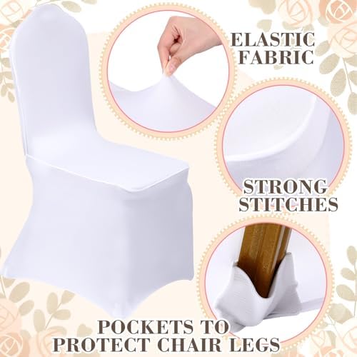 100 Pcs Chair Covers Set, White, Champagne Gold in White, alternate view 5