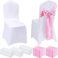 100 Pcs Chair Covers Set, White, Pink in Pink