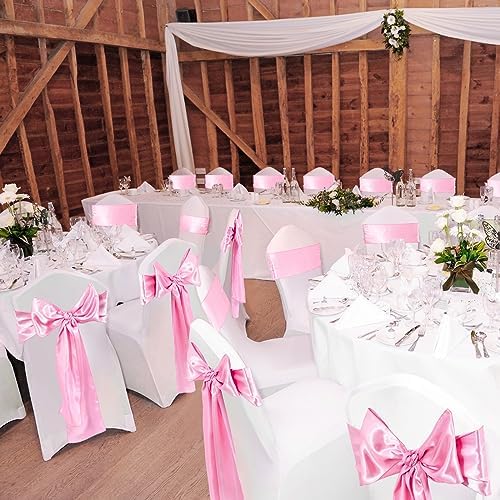 100 Pcs Chair Covers Set, White, Pink in Pink, alternate view 2