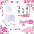 100 Pcs Chair Covers Set, White, Pink in Pink, alternate view 3