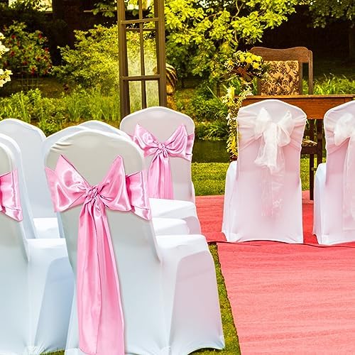 100 Pcs Chair Covers Set, White, Pink in Pink, alternate view 6