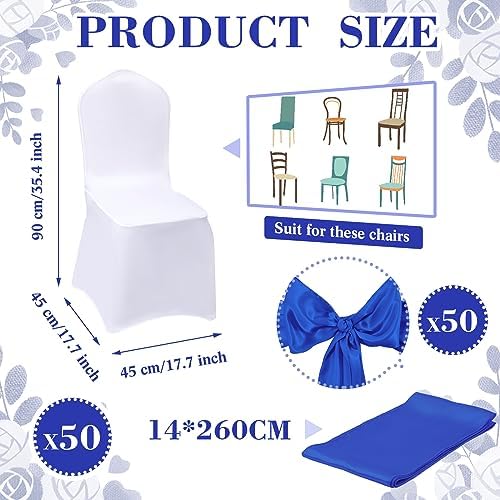 100 Pcs Chair Covers Set, White, Royal Blue in Royal Blue, alternate view 3