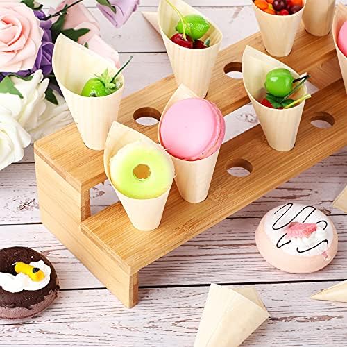 100 Pcs Charcuterie Cone with Food Cone Holder 13 x 5 in, Straight, Bamboo in Straight, alternate view 2