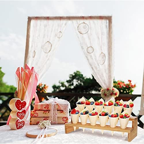 100 Pcs Charcuterie Cone with Food Cone Holder 13 x 5 in, Straight, Bamboo in Straight, alternate view 5