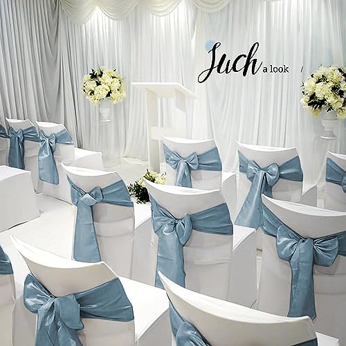 100 Pcs Dusty Blue Satin Chair Sashes Ties, 7×108inch in 7×108inch, alternate view 2
