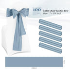 100 Pcs Dusty Blue Satin Chair Sashes Ties, 7×108inch in 7×108inch, alternate view 3