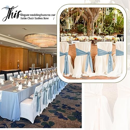 100 Pcs Dusty Blue Satin Chair Sashes Ties, 7×108inch in 7×108inch, alternate view 7