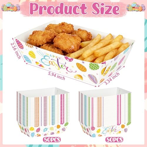 100 Pcs Easter Food Trays, Happy Easter Decor Serving Trays, 2 Style Disposable Paper Spring Decor, Large, alternate view 3