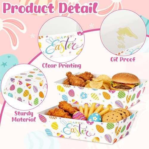 100 Pcs Easter Food Trays, Happy Easter Decor Serving Trays, 2 Style Disposable Paper Spring Decor, Large, alternate view 4
