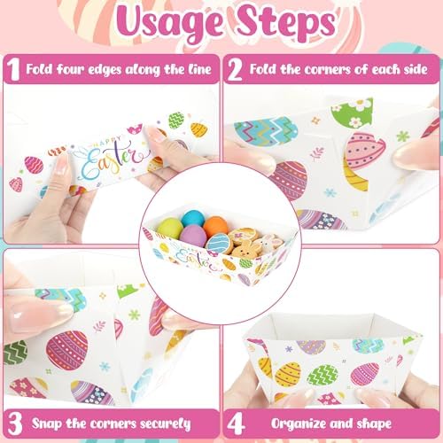 100 Pcs Easter Food Trays, Happy Easter Decor Serving Trays, 2 Style Disposable Paper Spring Decor, Large, alternate view 5