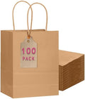 100-Pcs Medium Size Paper Gift Bags with Handles Bulk 7.6"x4.75"x10.5" Brown Gift Bags Multiple Uses in Medium