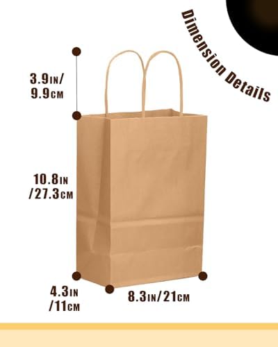 100-Pcs Medium Size Paper Gift Bags with Handles Bulk 7.6"x4.75"x10.5" Brown Gift Bags Multiple Uses in Medium, alternate
