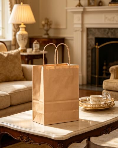 100-Pcs Medium Size Paper Gift Bags with Handles Bulk 7.6"x4.75"x10.5" Brown Gift Bags Multiple Uses in Medium, alternate