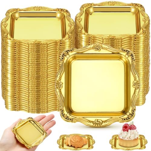 100 Pcs Mini Square Baroque Dessert Display Trays Mini Elegant Plastic Serving Trays Small Cake Candy Plates for