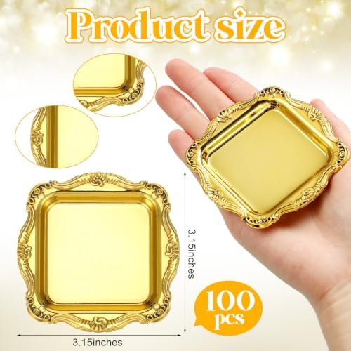 100 Pcs Mini Square Baroque Dessert Display Trays Mini Elegant Plastic Serving Trays Small Cake Candy Plates for, alternate