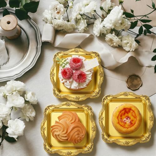 100 Pcs Mini Square Baroque Dessert Display Trays Mini Elegant Plastic Serving Trays Small Cake Candy Plates for, alternate