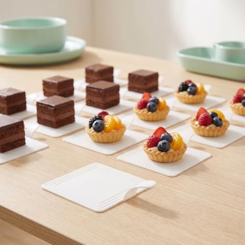 100 Pcs Mini Square Cake Boards, 3.74 x 2.95 Inch White Dessert Bases for Mousse Cakes, Pastries, Cupcakes and, alternate