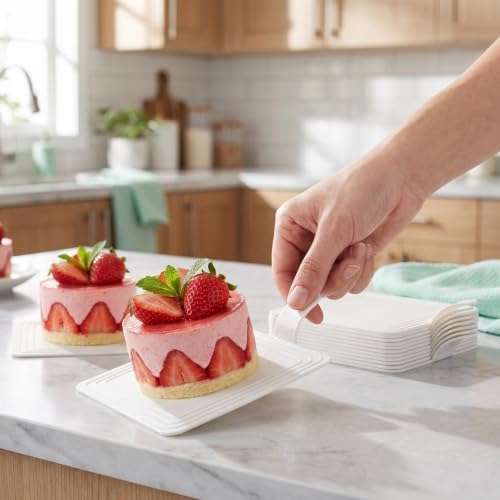 100 Pcs Mini Square Cake Boards, 3.74 x 2.95 Inch White Dessert Bases for Mousse Cakes, Pastries, Cupcakes and, alternate