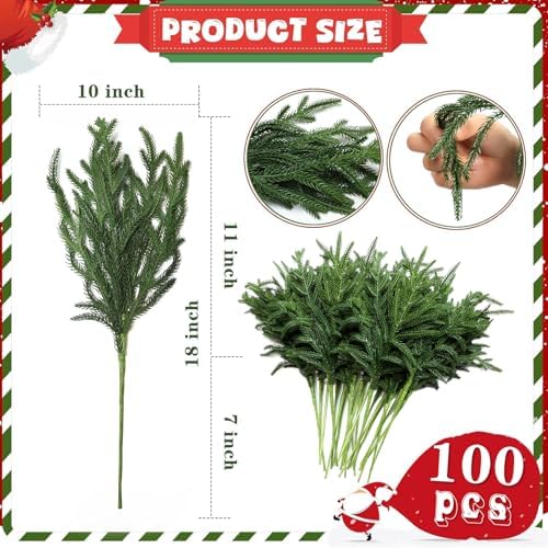 100 Pcs Realistic Christmas Pine Branches Natural Droopy Soft Bendable, alternate view 3