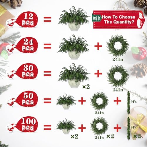 100 Pcs Realistic Christmas Pine Branches Natural Droopy Soft Bendable, alternate view 5