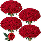 100 PCS Red Roses Artificial Flowers, Fake Roses with Stems Realistic Silk Roses for DIY Wedding Bouquets Tables