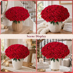 100 PCS Red Roses Artificial Flowers, Fake Roses with Stems Realistic Silk Roses for DIY Wedding Bouquets Tables, alternate