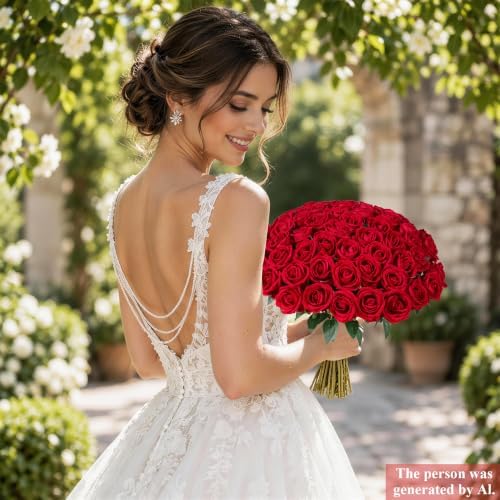 100 PCS Red Roses Artificial Flowers, Fake Roses with Stems Realistic Silk Roses for DIY Wedding Bouquets Tables, alternate