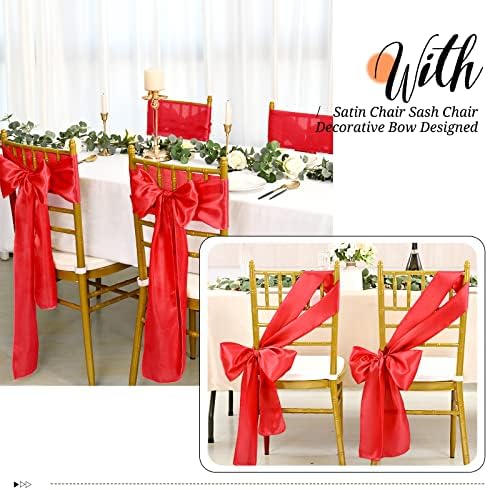 100 Pcs Red Satin Chair Sashes Ties, 7×108inch in 7×108inch, alternate view 6