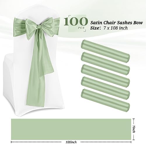 100 Pcs Sage Green Satin Chair Sashes Ties, 7×108inch in 7×108inch, alternate view 3