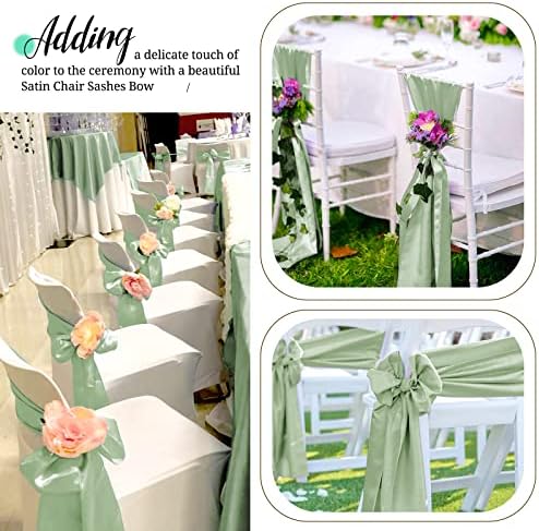 100 Pcs Sage Green Satin Chair Sashes Ties, 7×108inch in 7×108inch, alternate view 5