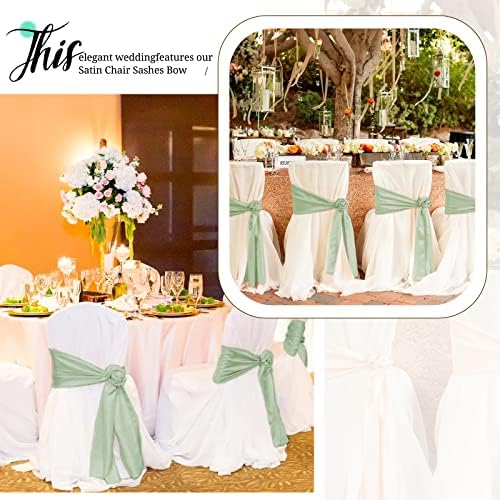 100 Pcs Sage Green Satin Chair Sashes Ties, 7×108inch in 7×108inch, alternate view 6