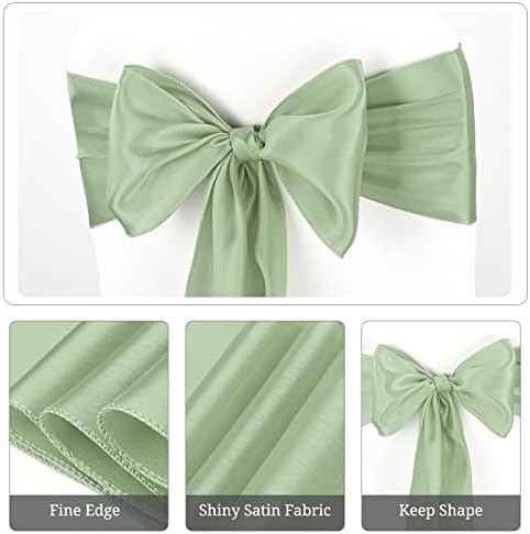 100 Pcs Sage Green Satin Chair Sashes Ties, 7×108inch in 7×108inch, alternate view 7