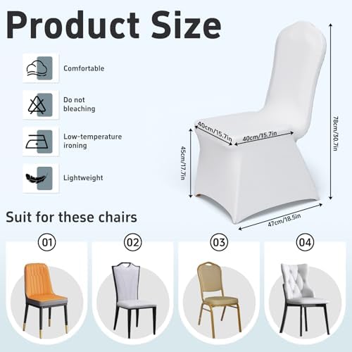 100 PCS Spandex Banquet Chair Covers White, Universal Fitted, alternate view 3