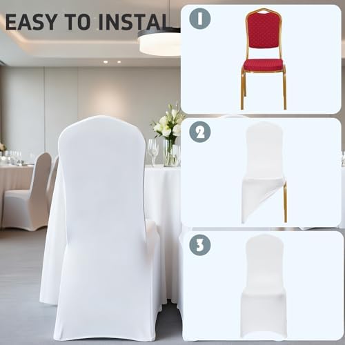 100 PCS Spandex Banquet Chair Covers White, Universal Fitted, alternate view 5