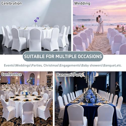 100 PCS Spandex Banquet Chair Covers White, Universal Fitted, alternate view 6