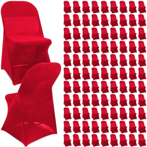 100 Pcs Spandex Chair Covers Bulk for Wedding Banquet, Red in Red
