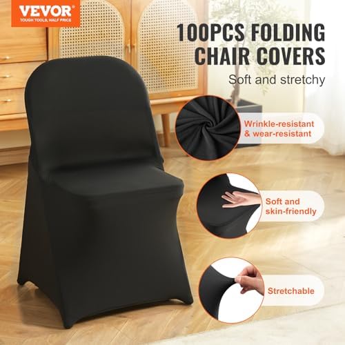 100 Pcs Stretch Spandex Folding Chair Covers Universal Fitted Black, alternate view 4