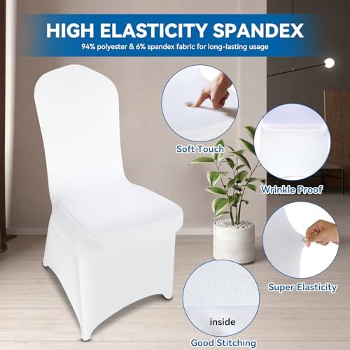 100 Pieces White Chair Covers - Versatile Stretch Polyester Spandex Dining Chair Slipcovers for Dining, Party, alternate view
