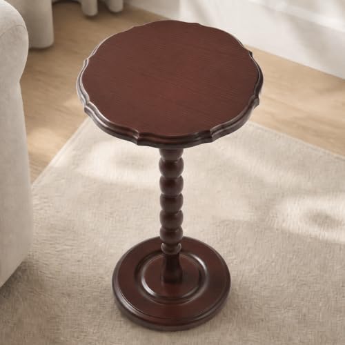 100% Solid Wood Small Side Table, Rustic Round Drink Table