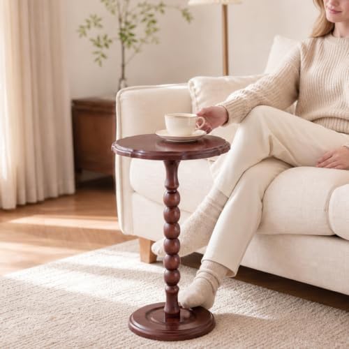 100% Solid Wood Small Side Table, Rustic Round Drink Table, alternate view 3