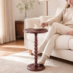 100% Solid Wood Small Side Table, Rustic Round Drink Table, alternate view 3